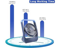 Draagbare bureauventilator - Oplaadbare USB-tafelventilator met 200 uur werktijd, timer en 3 snelheden.