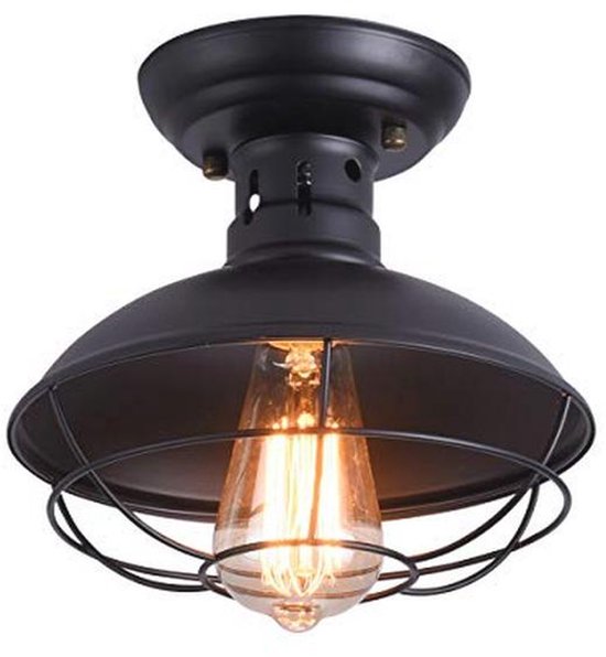 Industriële plafondlamp zwart met gaas - Cage Modern E27 vierkant