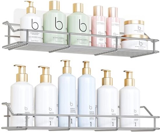 Étagère de douche autocollante en acier inoxydable - Lot de 2 pour salle de bain sans Embouts
