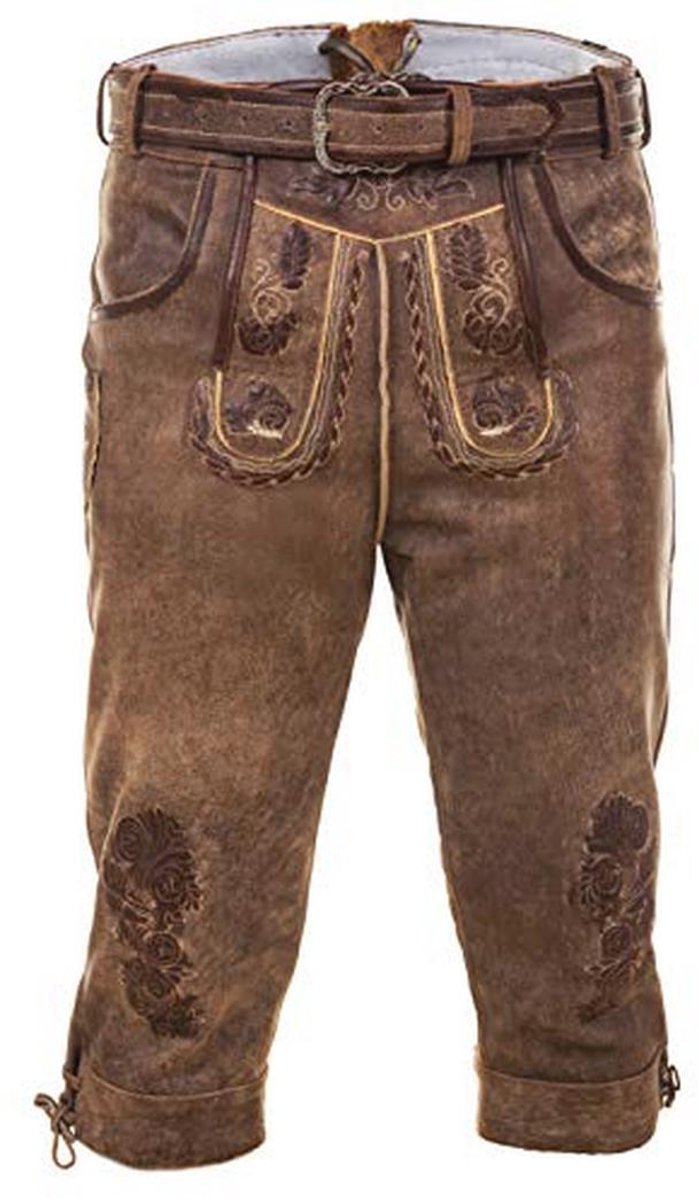 Beierse lederhose knieband met klederdrachtriem voor heren, maten 44-68