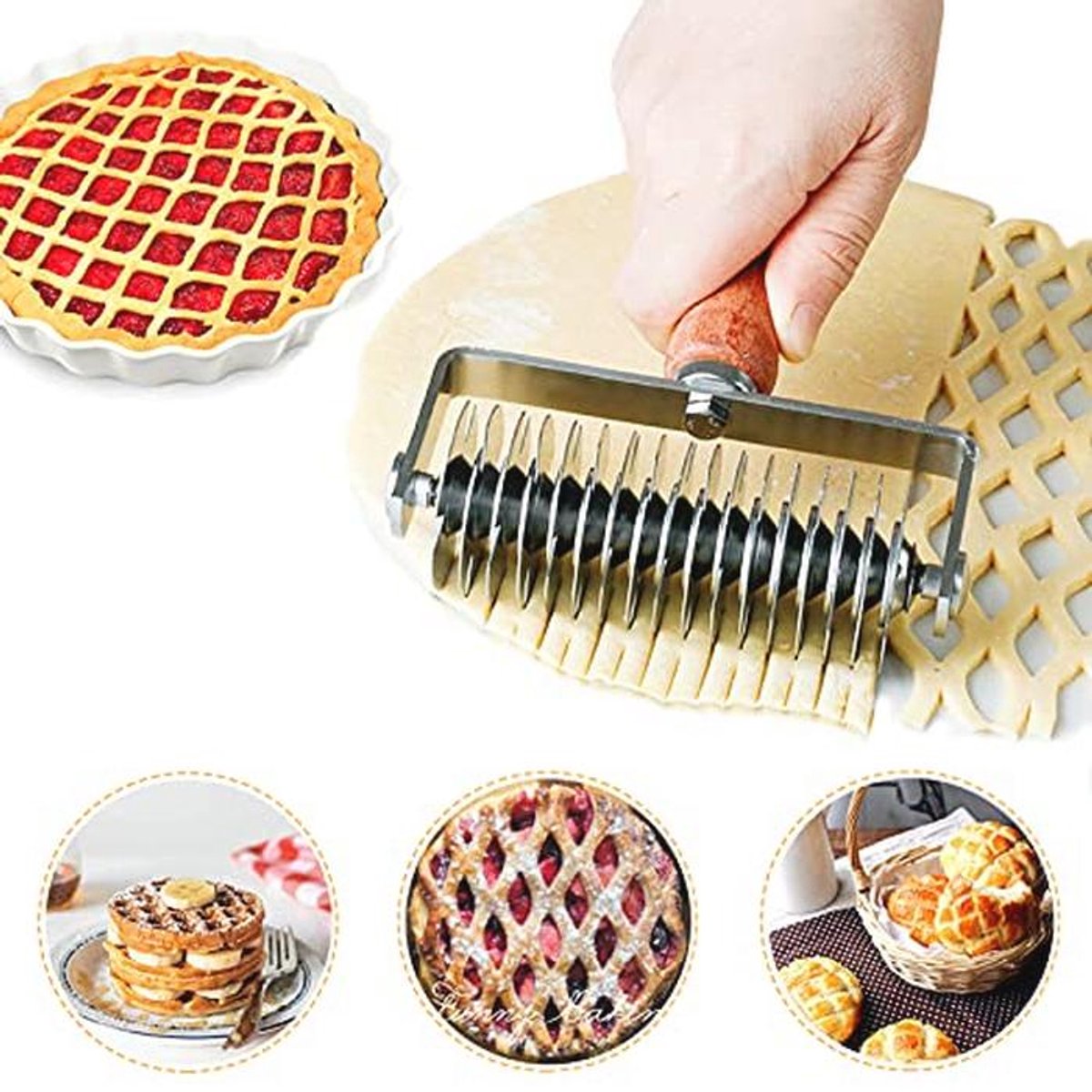 Deegroller en Snijder voor Pizza, Taart, Brood en Gebak met Houten Handvat