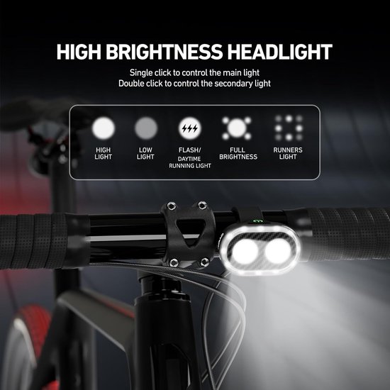 Fietsverlichting voor - en achterlicht, smart voor - en achterlicht, 11+20 modes remsensor fietsachterlicht, USB oplaadbare fietslichtset, waterdicht IP6, fietsveiligheidsaccessoires — afbeelding 2