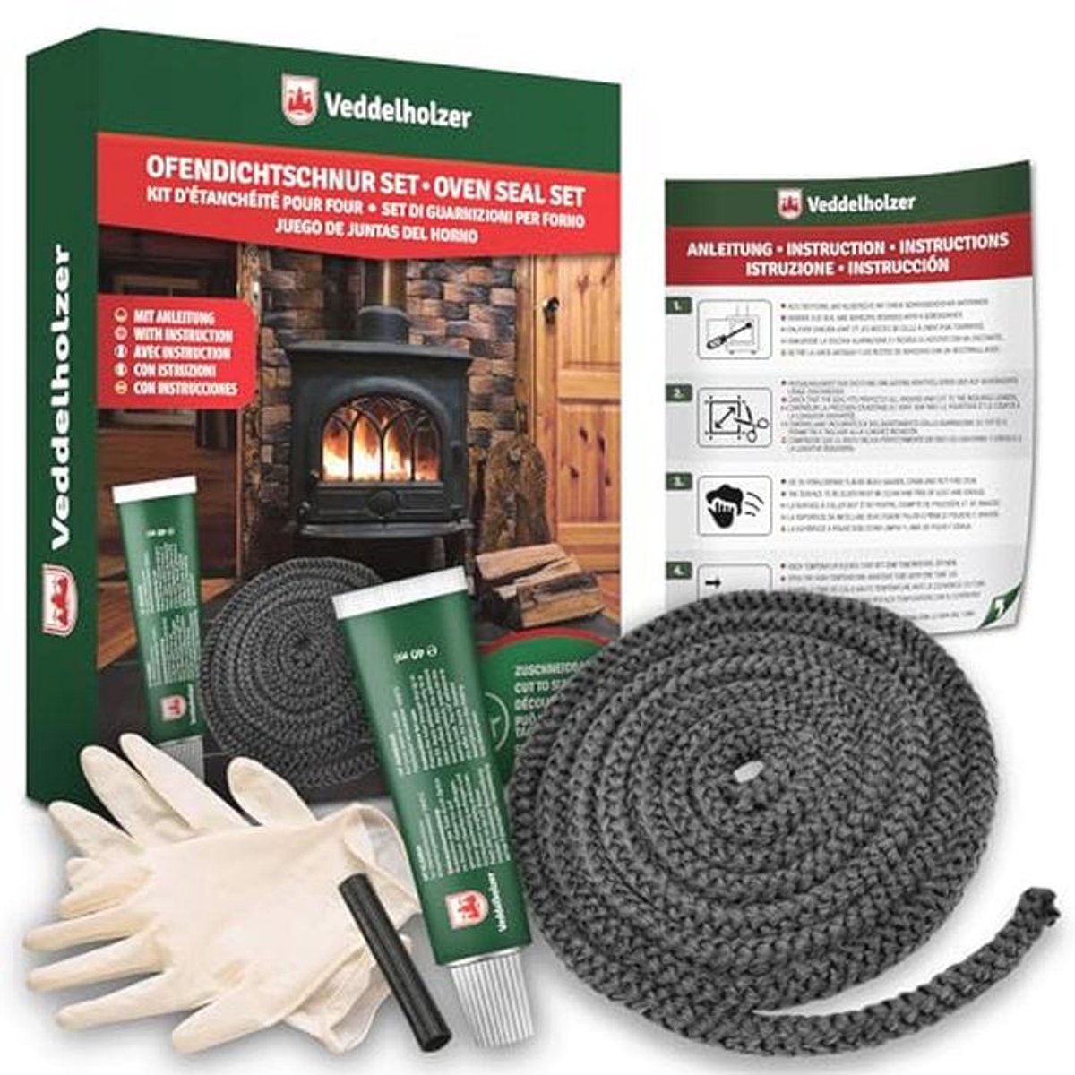 Complete Set Ovenafdichtband 2,5 m Ø 6 mm voor Kachels en Ovens - Temperatuurbestendig