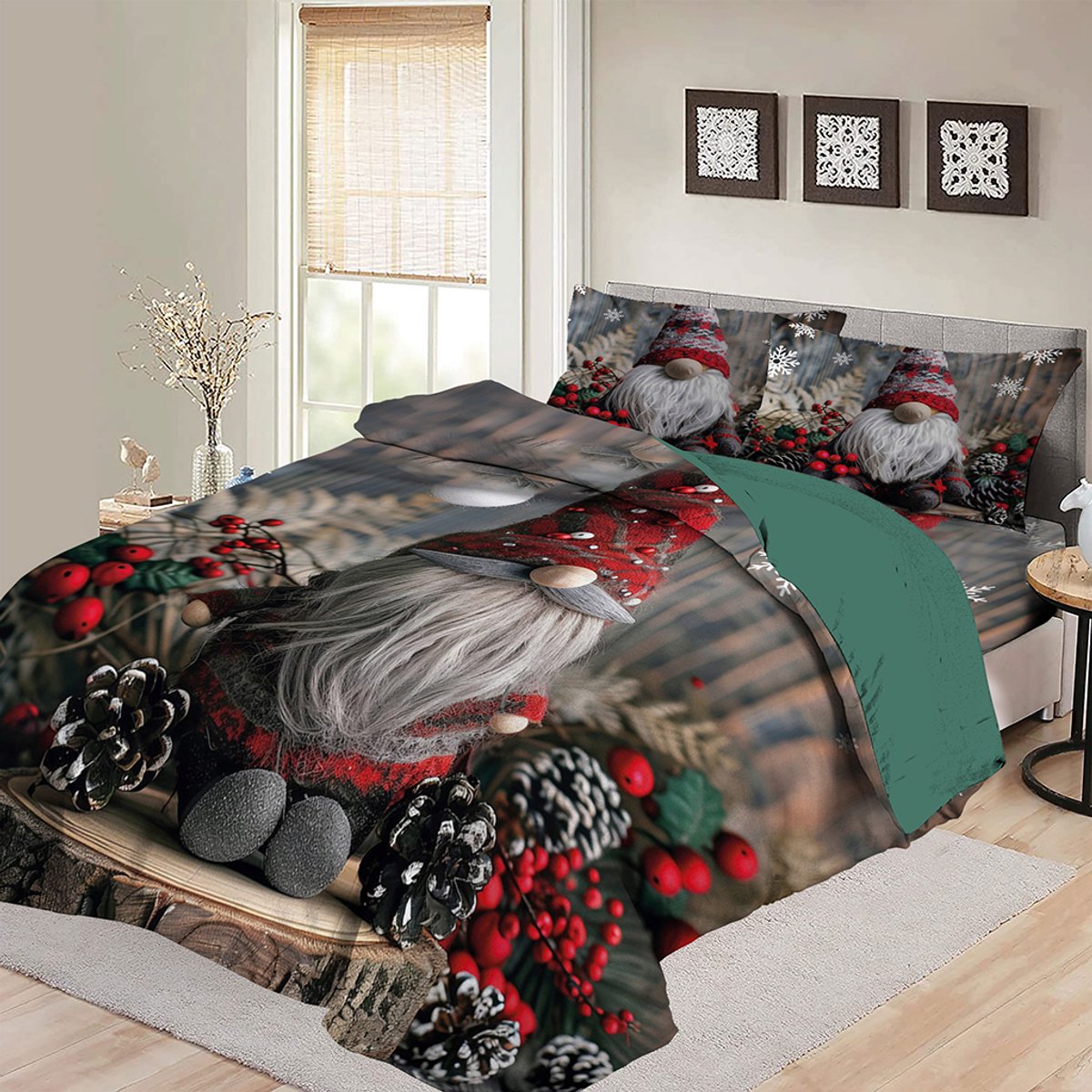 Bed Glow & Apparel Holiday Gnome Dekbedovertrek 200x200 – Luxe Kerst Print – 2 Kussenslopen 60x70