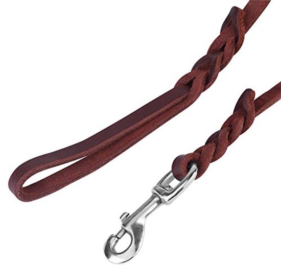 Adori Looplijn Vetleer Met Vlecht Cognac - Hondenriem - 160x1.6 cm