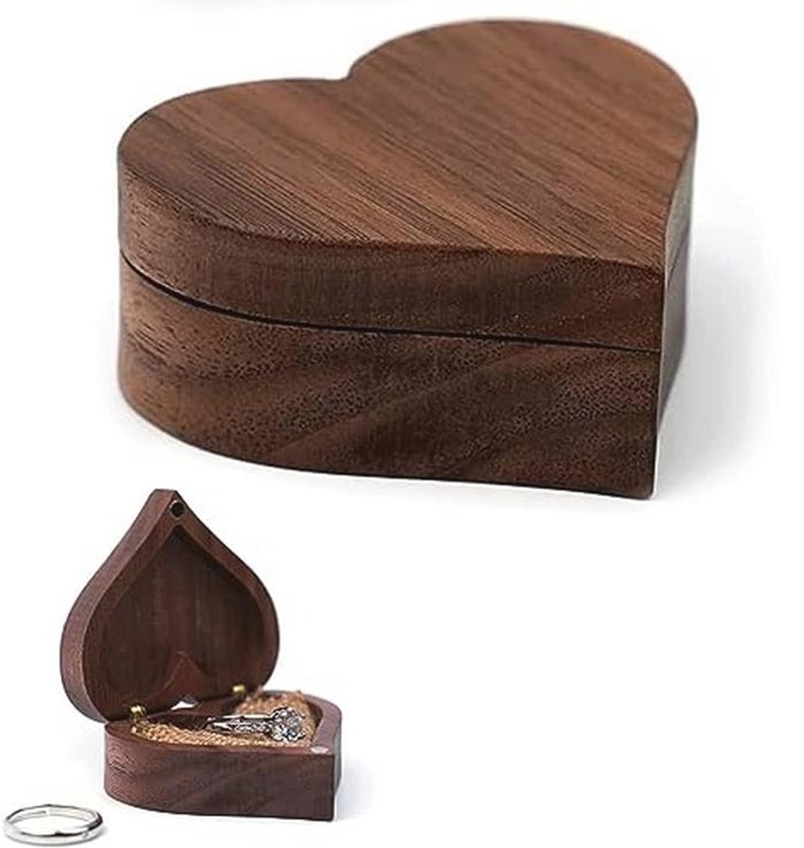 Hartvormige Ringendoos van Hout voor Verlovingsringen en Sieraden - Perfect voor Bruiloften en Cadeaus