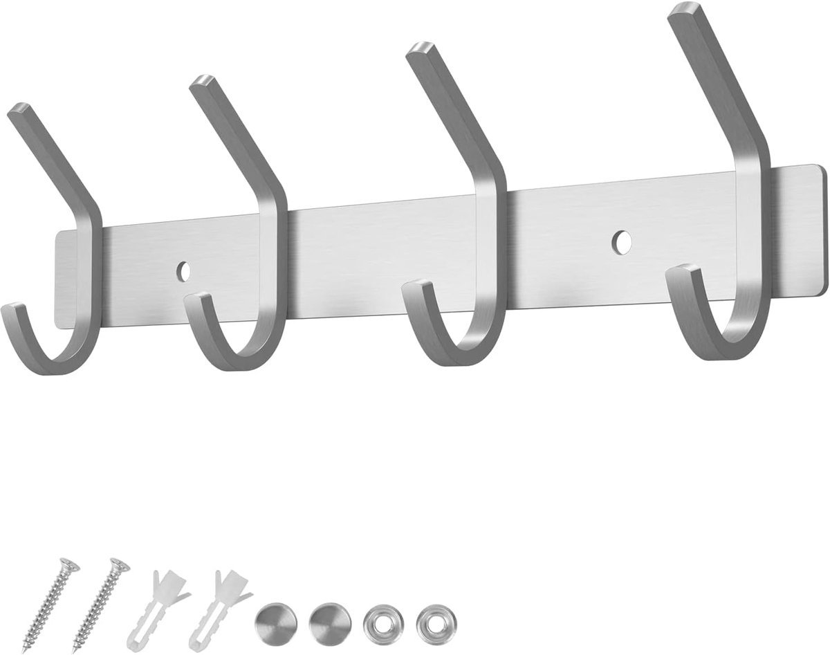 Stunq® Robuust RVS Wandrek met Vier Haken - Geschikt voor Zware Textiel