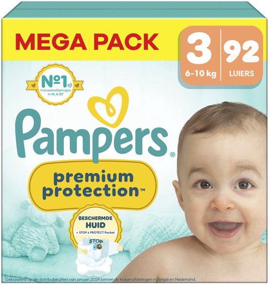 Pampers - Premium Protection - Maat 3 - Mega Pack - 92 Stuks - 6-10 kg