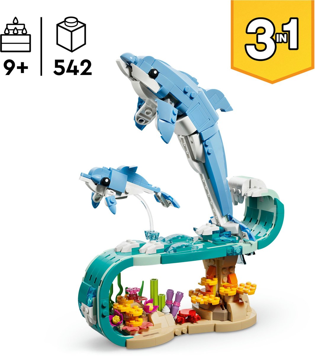 LEGO® Creator 3in1 Zeedieren: Prachtige Dolfijnen - Bouw Om tot een Zeepaardje of Krab - 31385 – foto 5