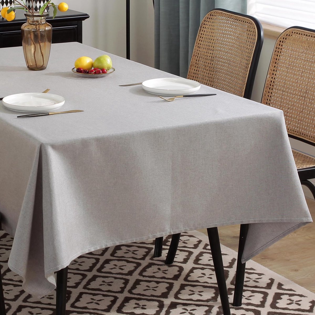 Stunq® Afwasbaar Tafelkleed 140x200cm, Linnenlook, Polyester, Grijs/Kaki