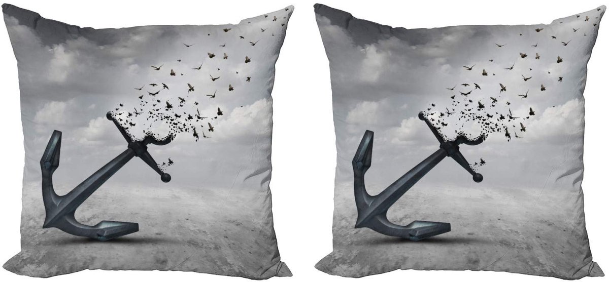 ABAKUHAUS Vogels Kussenhoezen Set – 2x 40×40 cm – Dubbelzijdig bedrukt Grijs