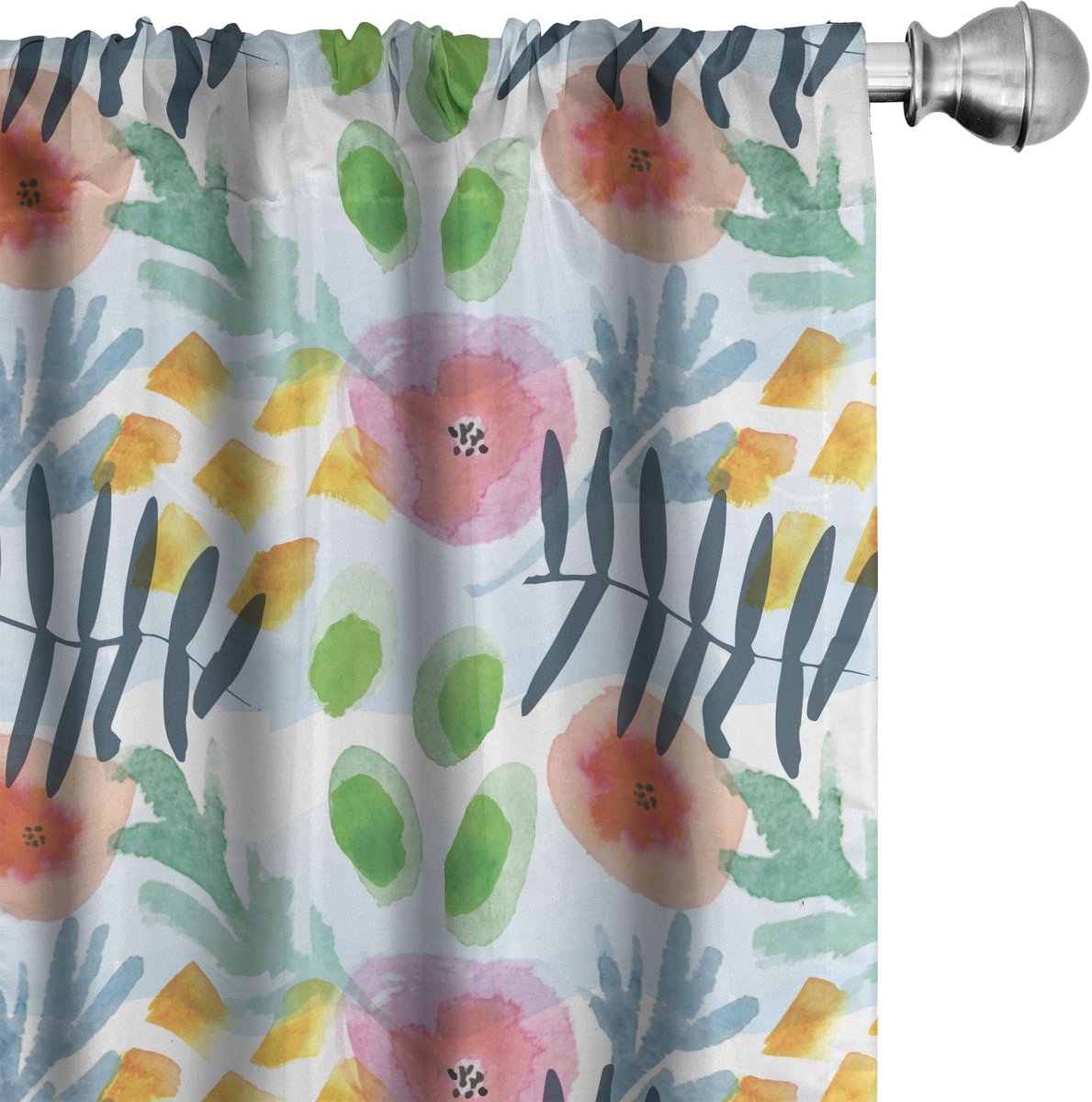 ABAKUHAUS Bloemen Voorhangen – 2x75x175 cm – Microvezel – Digitaal bedrukt – Meerkleurig