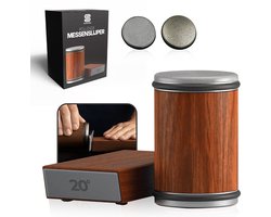 SHOPARA® Rollende Messenslijper – Messenslijpsysteem – Slijphoeken van 15° en 20° – Diamantschijf – Slijpsteen Rollend – Houtkleurig – Cadeau – Vaderdag