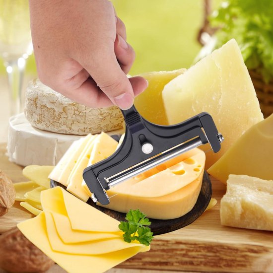 Kaassnijder RVS Draadsnijder Roestvrij Staal Kaassnijder Boter Cutter Mes met Serveerplank voor Harde en Semi Harde Kaasboter, 5 Draden Inbegrepen