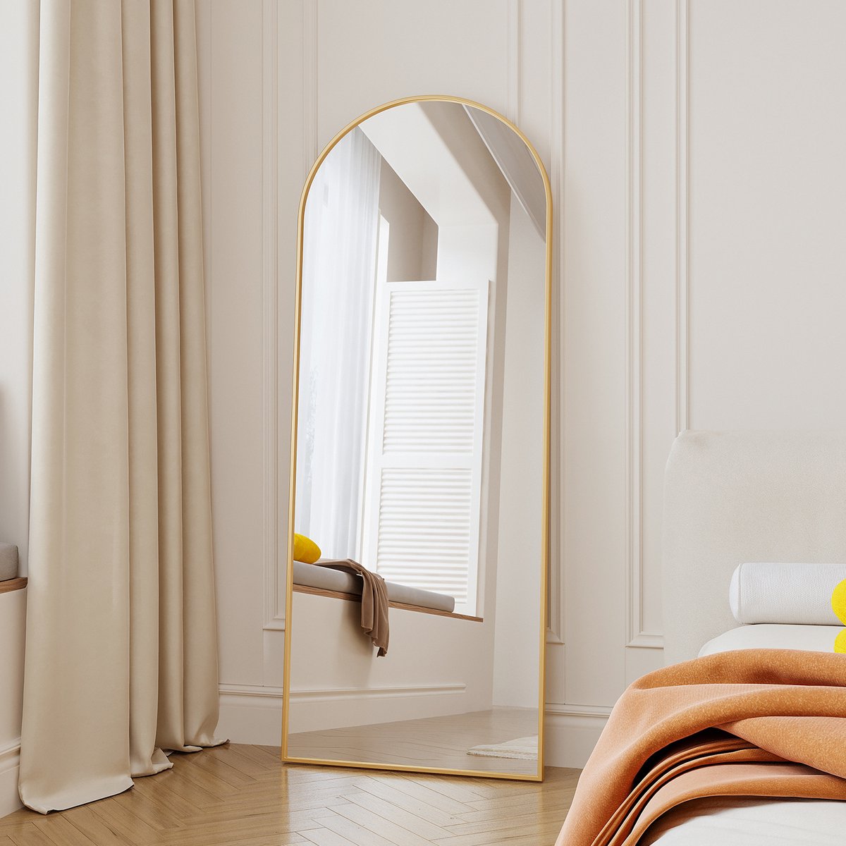 165x60cm gebogen cosmetische spiegel, aluminium frame van gehard glas, geschikt voor elegante slaapkamers, grote badkamerwandspiegels, goud