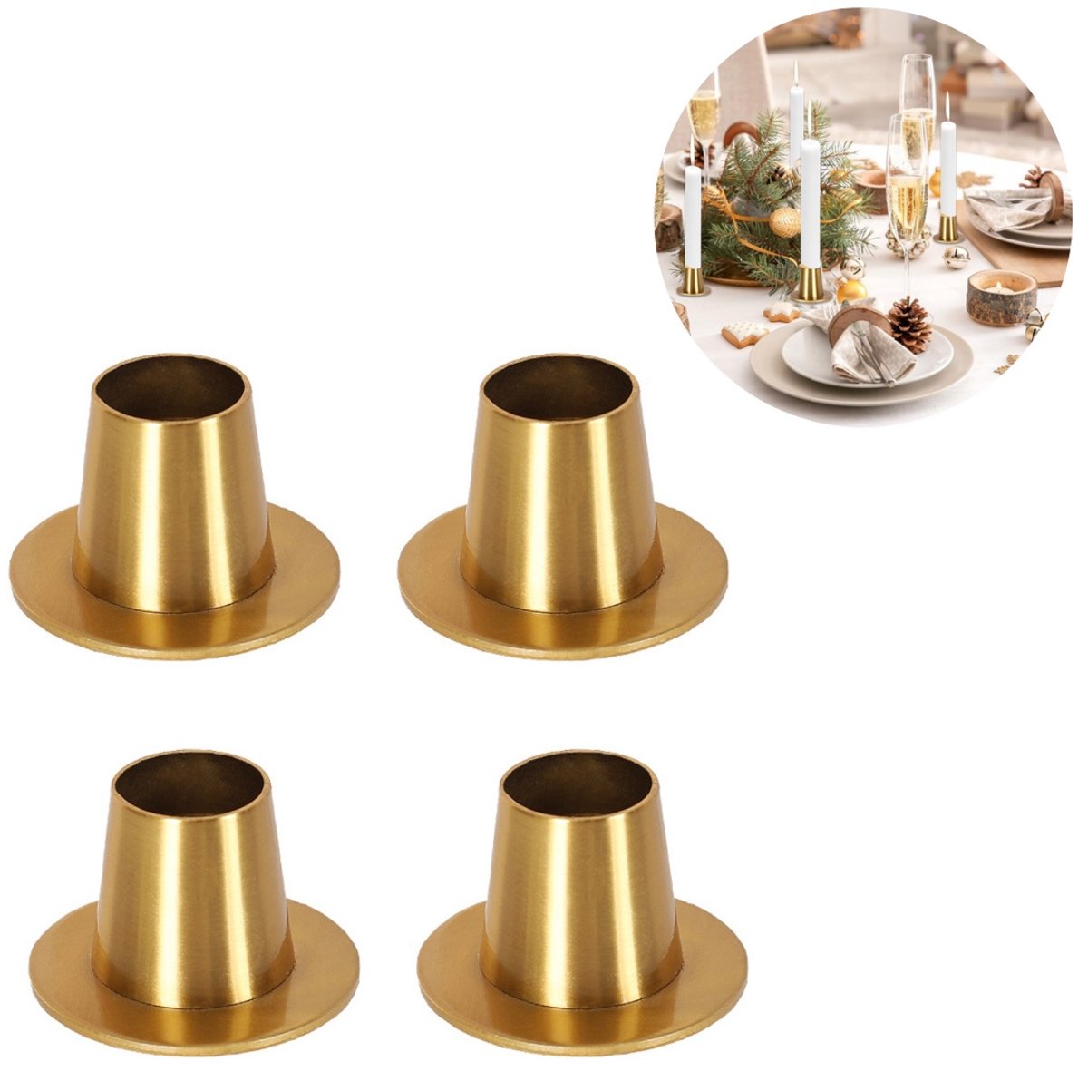 SWGOTA 4 stuks - Kandelaars - Metalen kandelaars - Minimalistische stijl - Vintage - Kaarsenhouders - Ideaal voor romantische tafels, bruiloftsdecoraties, kaarsenopstelling - Woondecoratie - Taps toelopend - Koperkleurig