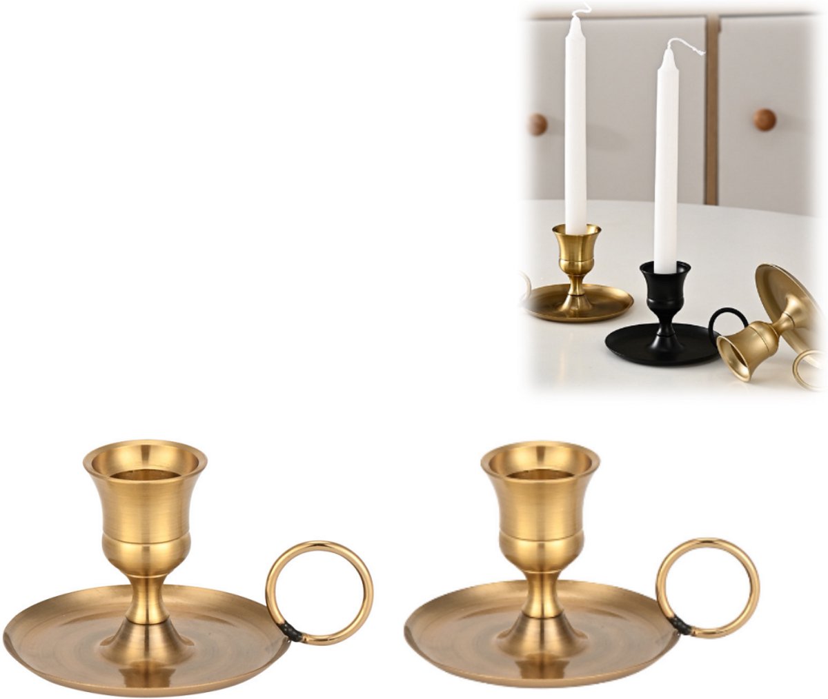 2 stuks - Kandelaars - Metalen kandelaars - Minimalistische stijl - Vintage - Kaarsenhouders - Ideaal voor romantische dinerdecoraties, bruiloftsarrangementen, kaarsenopstelling - Woondecoratie - koperkleuri
