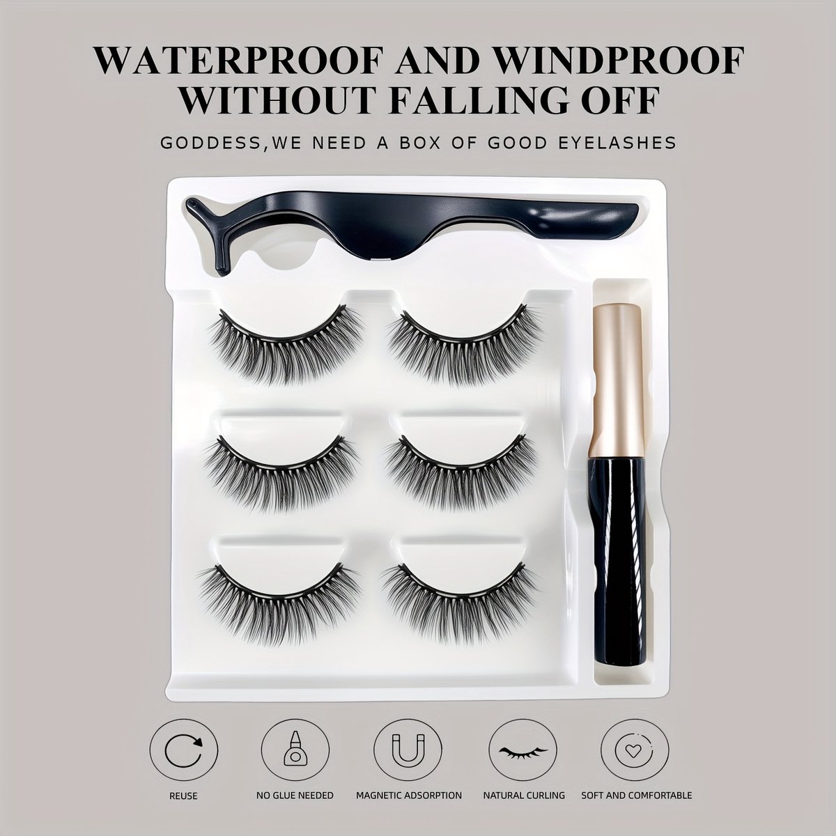 Sjika - Magnetische Wimpers Set – 3 Paar Nepwimpers + Eyeliner + Applicator – Waterproof & Windproof – Herbruikbare Natuurlijke Look – Geen Lijm Nodig - Cadeau