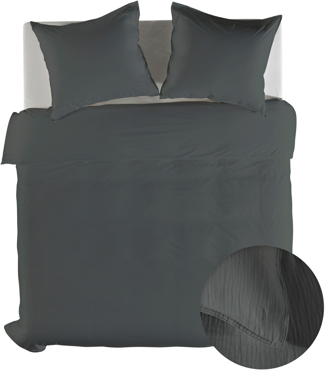 Yellow Dekbedovertrek - Suite Guadeloupe - Tweepersoons - 100% Katoen Mousseline - Beluga Grey - 200x200/220 cm