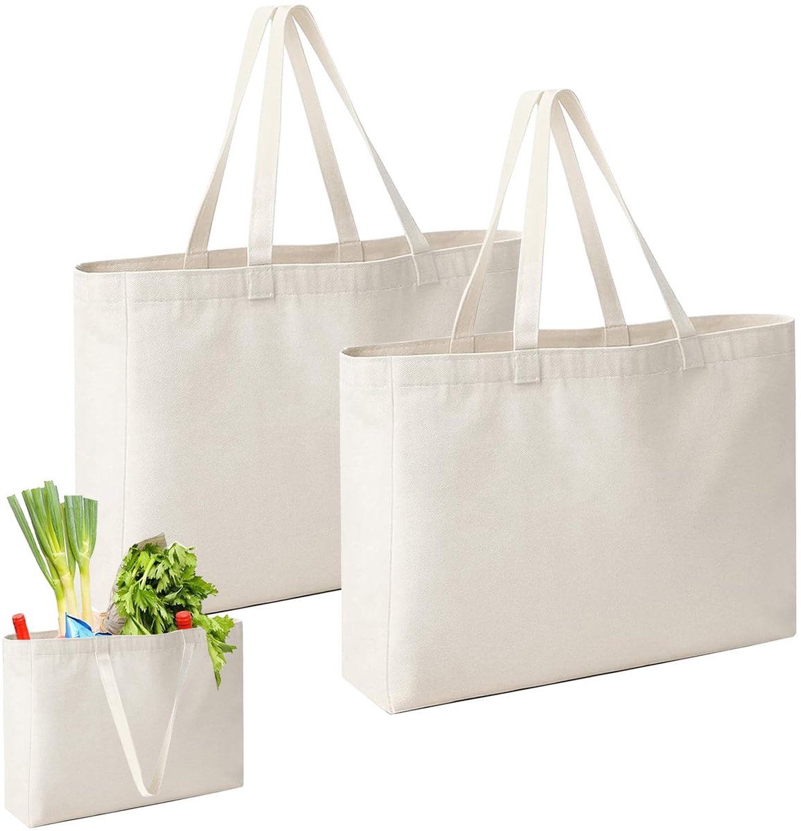 IMPERATORIS® Katoenen Tas - Draagtasje met Hengsels - Boodschappen voor Kinderen en Volwassenen - Stevige Kwaliteit - 2 Stuks - Naturel - 45 x 35 cm