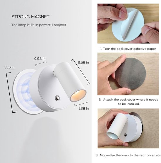 Type C oplaadbare zaklamp nachtlampje LED nachtlampje bedlampje met magnetische 350 graden draaibare aanraakbediening voor kinderen leren nachtlampje van Merkloos — afbeelding 5