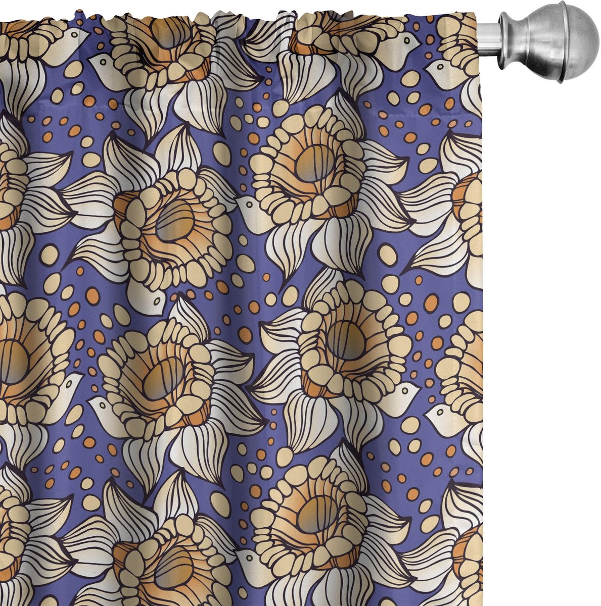 ABAKUHAUS Bloemen Gordijnen – 2x75x175 cm – Donker Lavendel Oranje Dunkel Lavendel Oranje