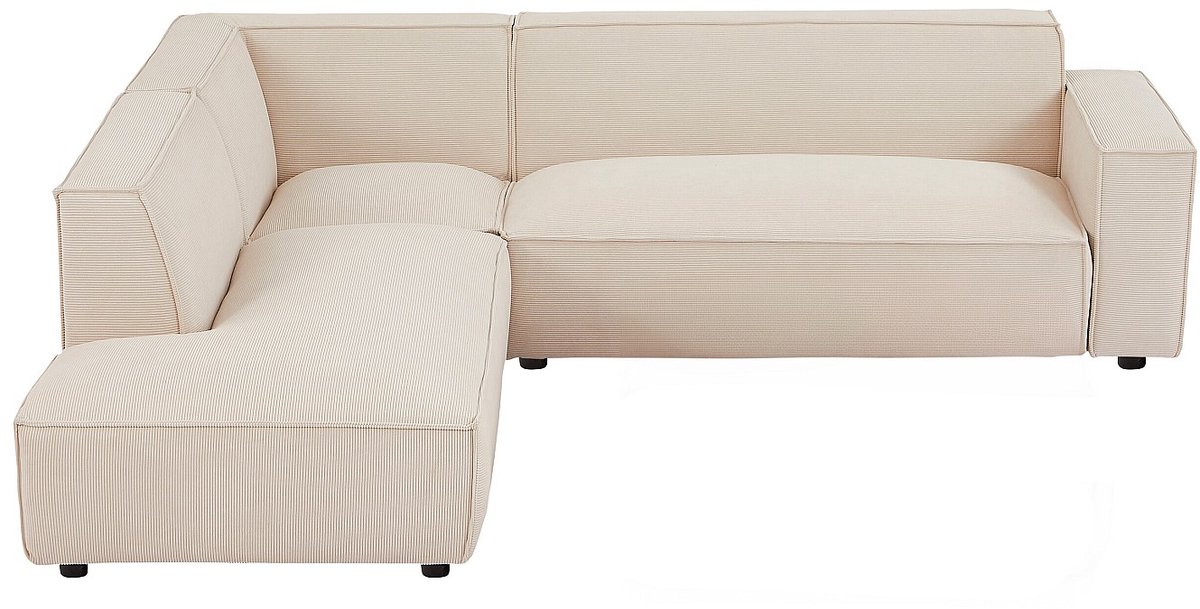 Vente-unique Grote hoekbank met linkerhoek van beige ribfluweel - BORORE