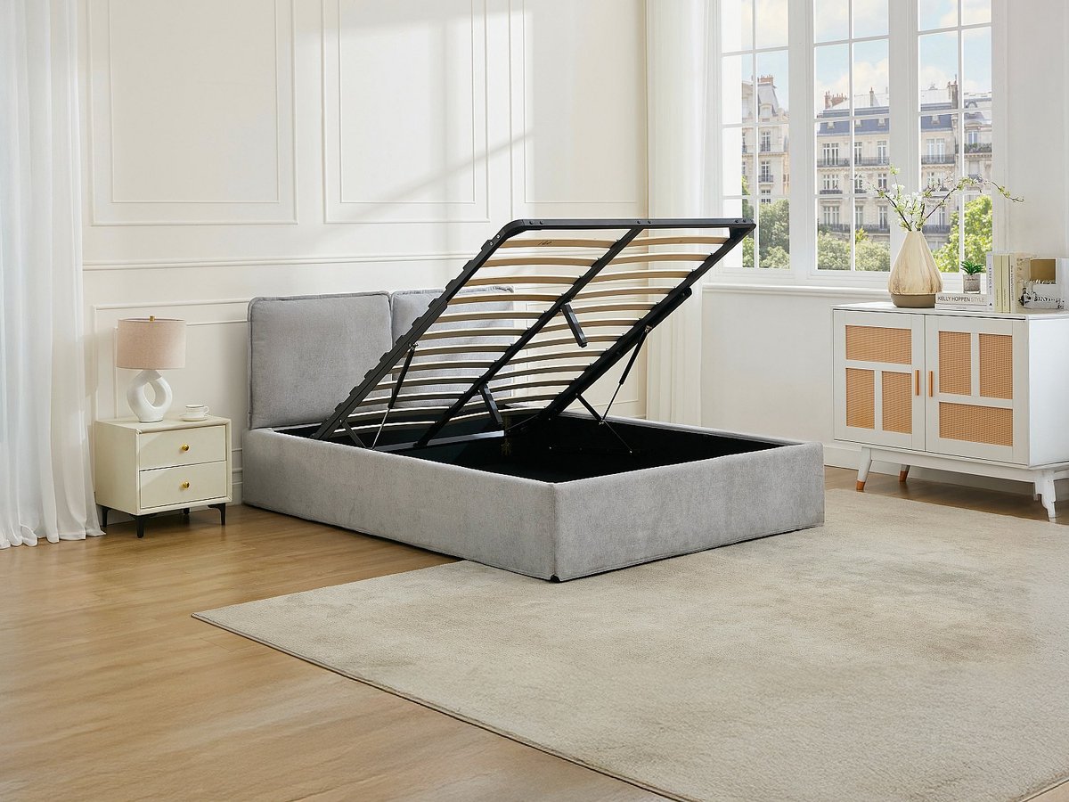 Vente-unique Bed met opbergruimte stof lichtgrijs 140 x 190 cm