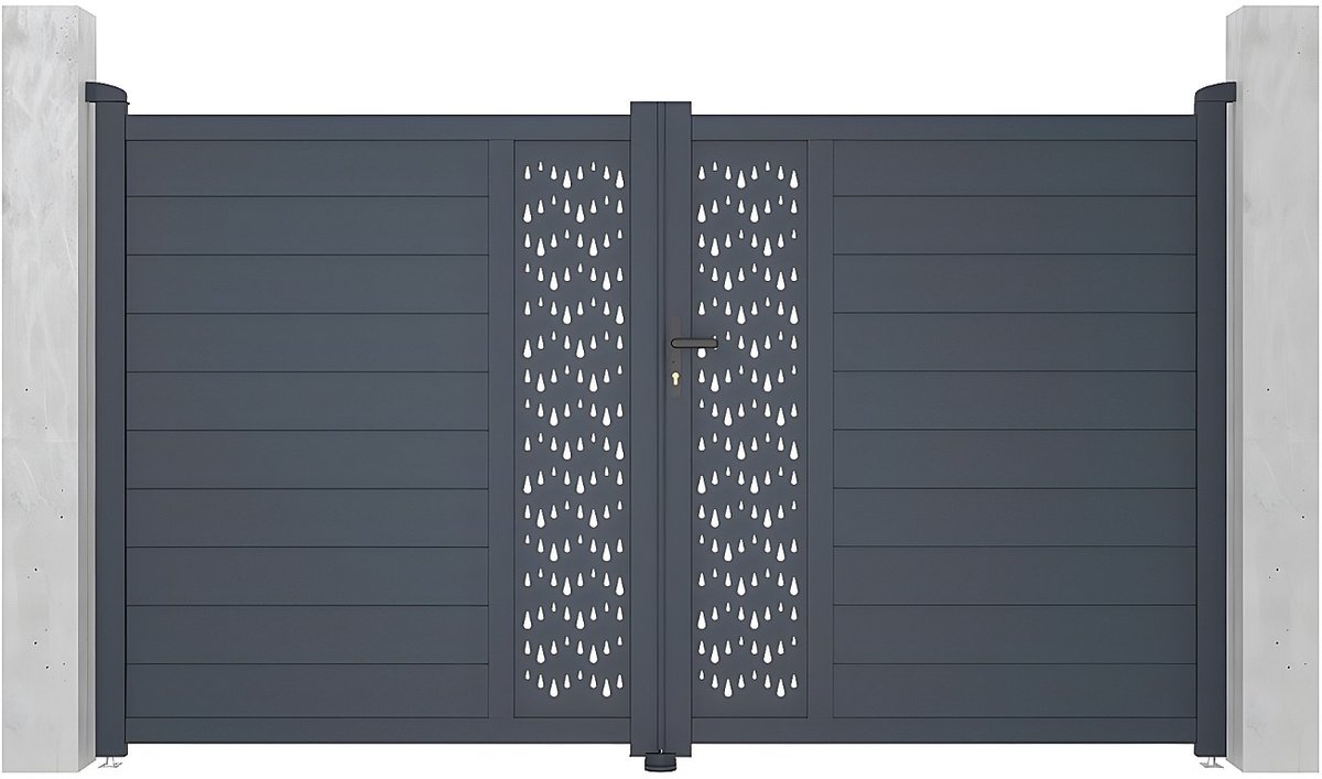 Vente-unique Draaipoort van aluminium met motieven - Halfopengewerkt - L. 305 x H. 181 cm 