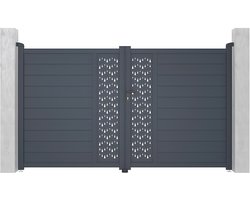 Vente-unique Draaipoort van aluminium met motieven - Halfopengewerkt - L 305 x H 181 cm - Antraciet - GREGOR