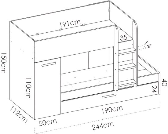 Vente-unique Stapelbed hout natuurlijk licht 90 x 190 cm