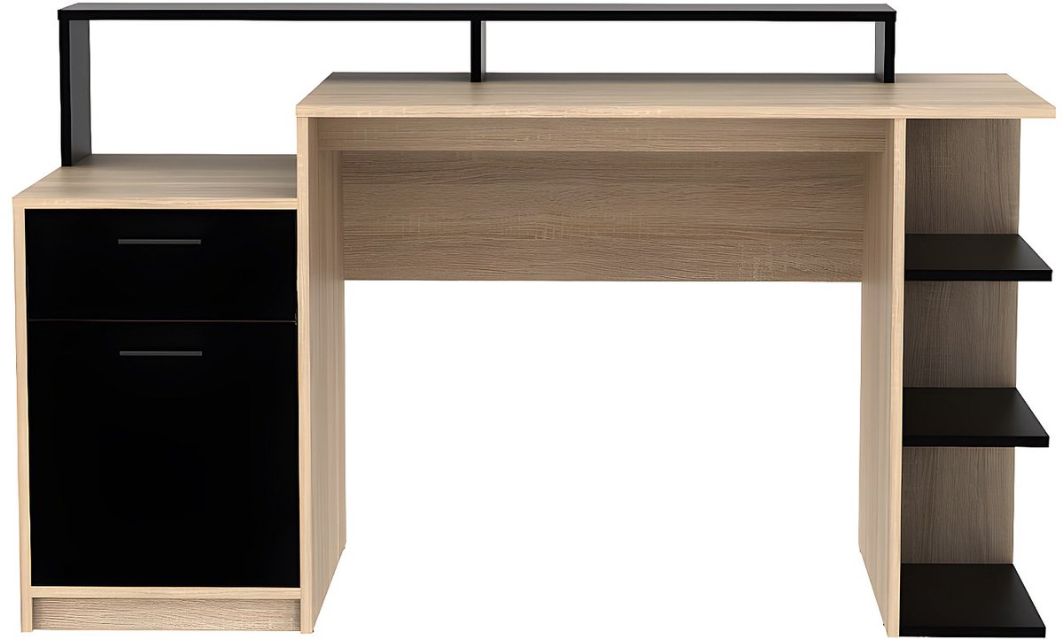 Vente-unique Bureau met opbergruimte ZACHARIE - Eiken en zwart L 138 cm x H 82.5 cm x D 60 cm
