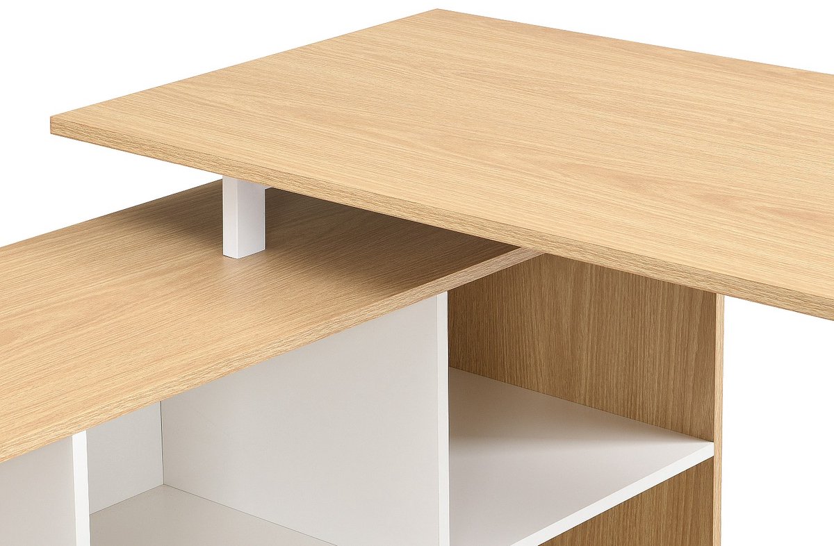 Vente-unique Hoekbureau met opbergruimte - MDF - Wit en naturel - NIPILI