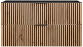 Meuble suspendu sous lavabo rayé - Naturel clair et noir - 80 cm - MADELA L 80 cm x H 57 cm x P 46 cm