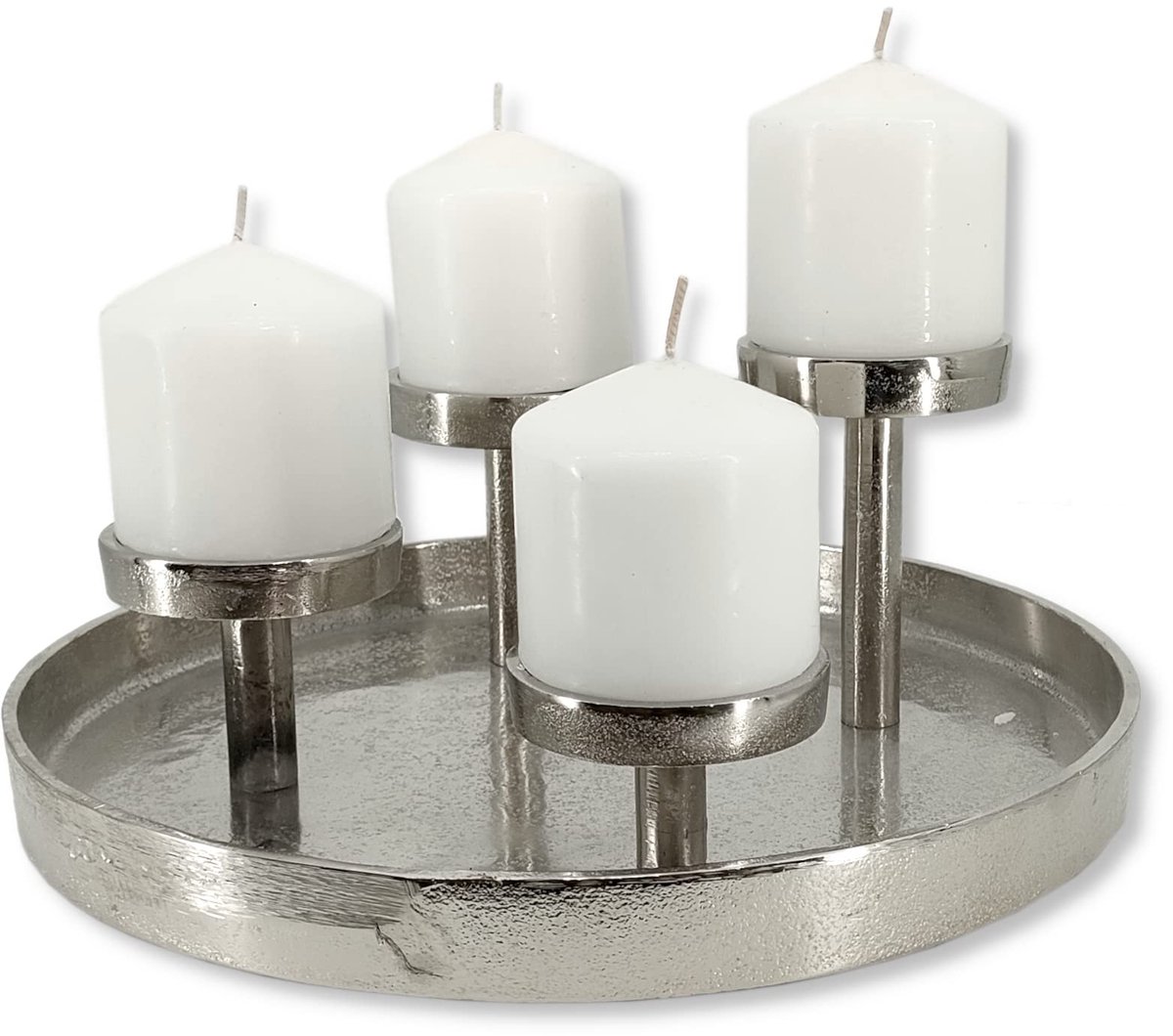 Unyqoos Zilverkleurige metalen kandelaar voor vier stompkaarsen als tafeldecoratie