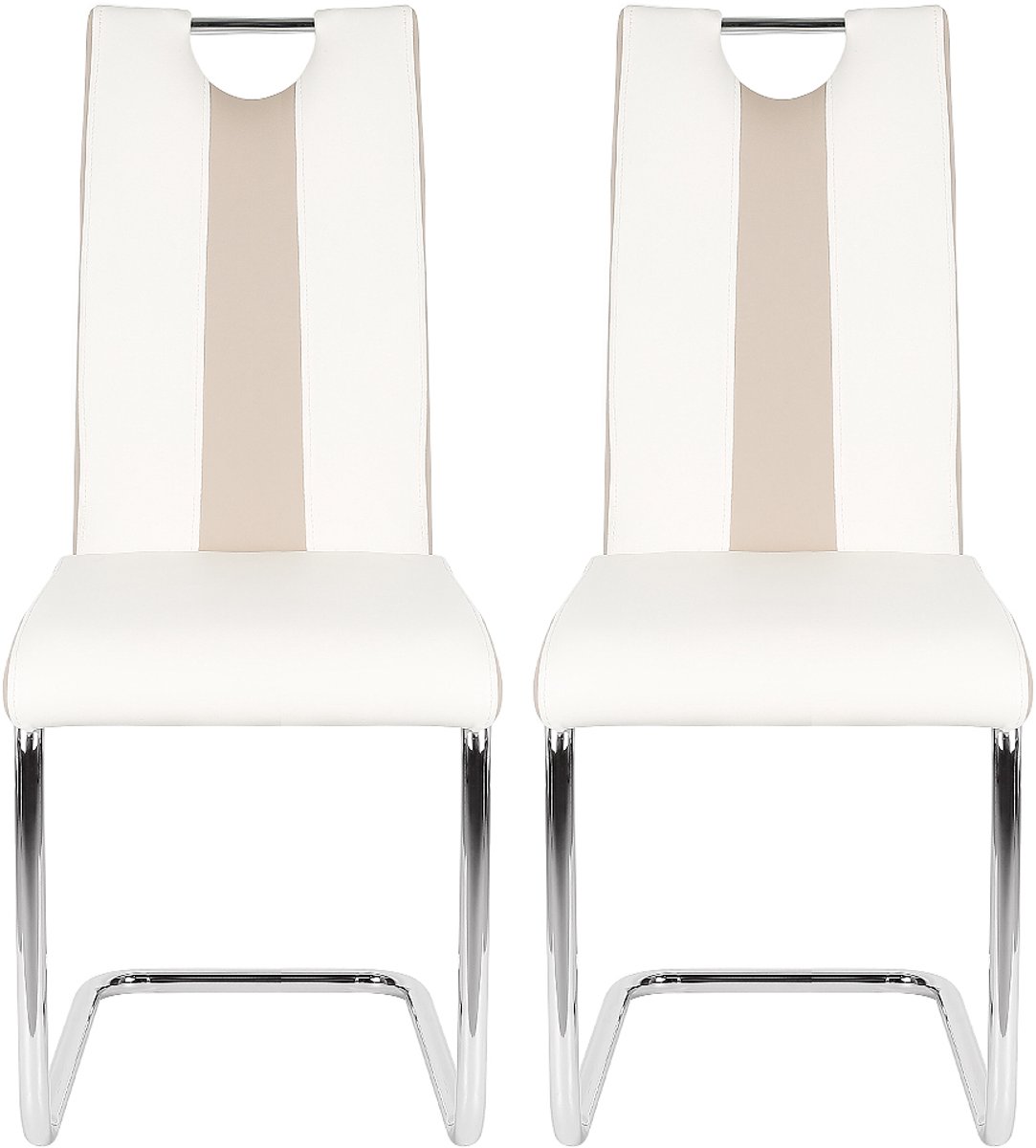 PIPIPOXER-2x Eetkamerstoelen Cantileverstoelen Draaistoel Hoge Rug,Wit en beige