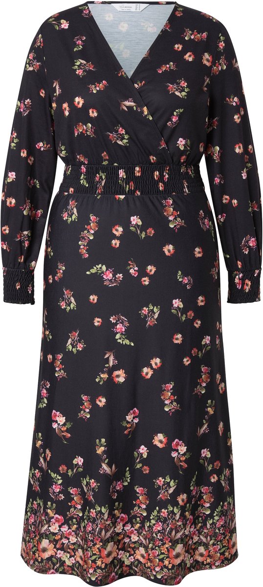MIAMODA - Dames - Maxi-jurk A-lijn bloemenprint lange mouwen - Zwart - Maat 42