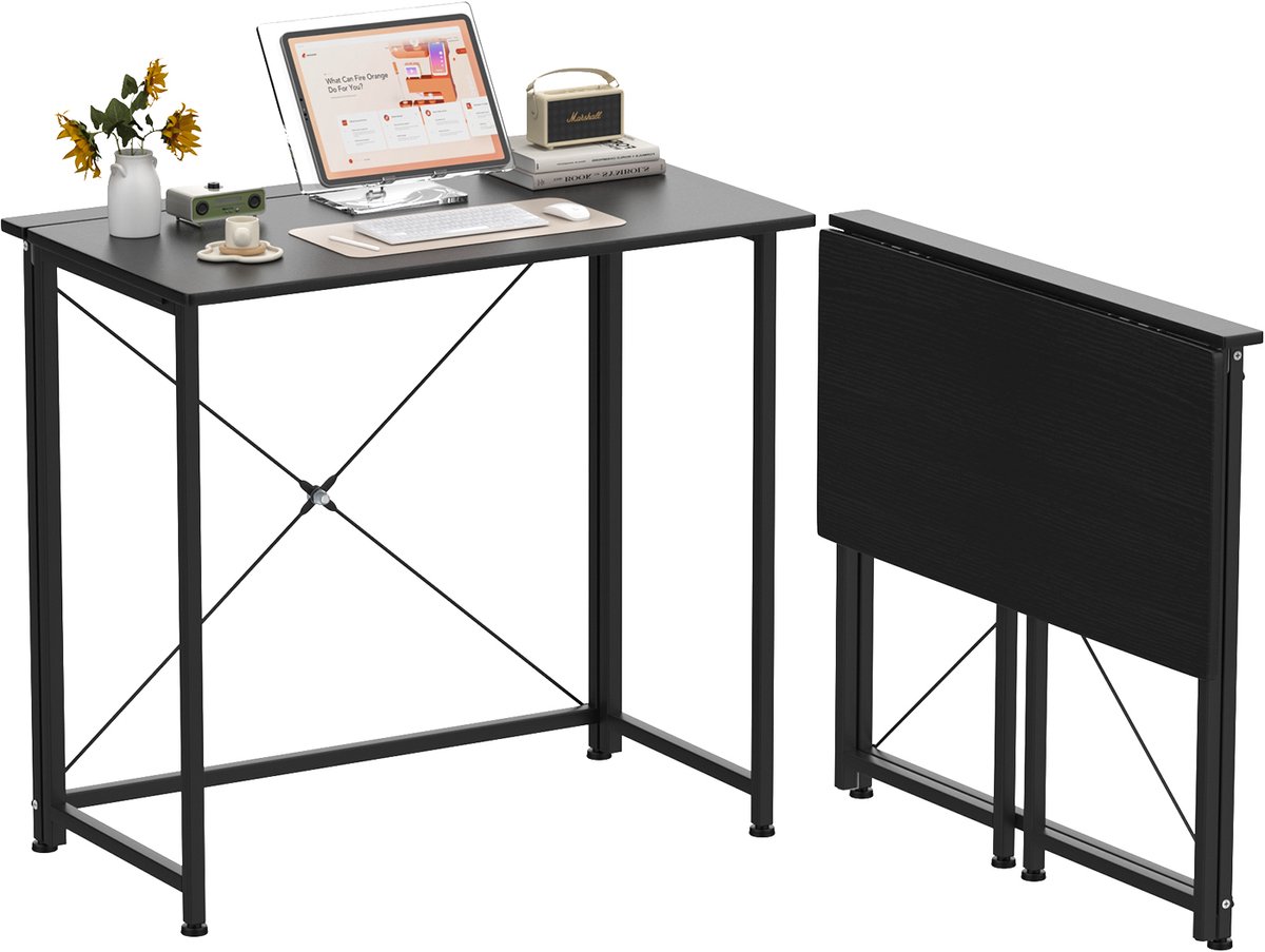 PIPIPOXER Opvouwbare Tafel - Bureau Kantoortafel Computertafel 80x45x74cm,Zwart