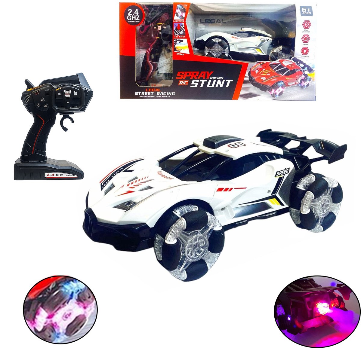 Street Race - Rc auto 2.4GHZ Burn-out - 1:12 Schaal - met rook spray - oplaadbaar