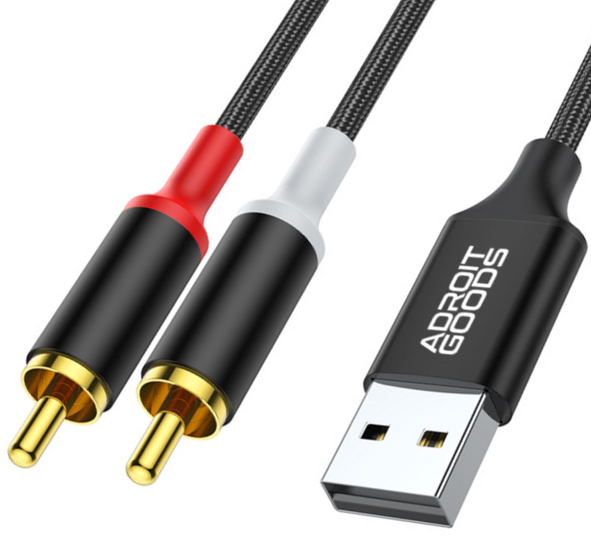 Image of AdroitGoods USB A naar RCA Audiokabel - 1m - USB Type-A Mannelijk naar 2 RCA Mannelijk Stereo Audioconverter Y-Splitterkabel - Zuivere Geluidsoverdracht, Professionele Opbouw