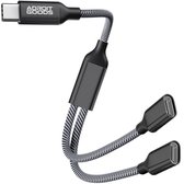 AdroitGoods USB C Splitter y kabel, USB C mannelijke naar dubbele Type C vrouwelijke adapter - Snelladen, Data & Audio in één kabel - Donkergrijs