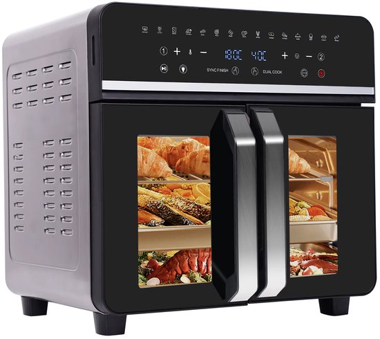 Mini four Molain - 2 zones - Airfryer - 2200 W - Air chaud - Grille-pain - 23 L - Pose libre - Accessoires et livre de recettes inclus - 15 programmes