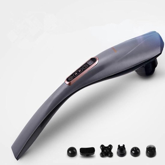 6-in-1, oplaadbare, dolfijnvormige massagestaaf, draadloze elektrische trillende massagehamer, draagbaar nek- en nekwervelkolommassage-apparaat.