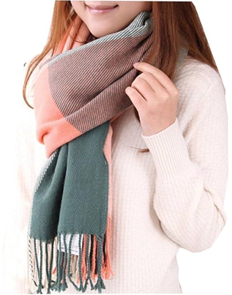 EXCITAT Wintersjaal voor dames - Oversized geruite vierkante - deken sjaal - Geruit - gestreept patroon - Oversized kwastjessjaal - Gemengde kleuren - Eén maat - Eén stuk