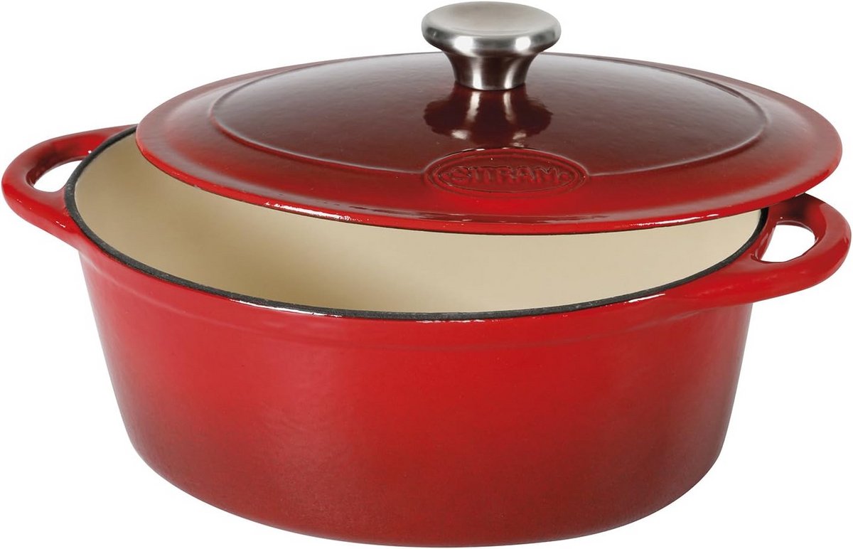 Gietijzeren Braadpan Rood/Cream 27 cm - Ovenbestendig, Alle Kookplaten, Geëmailleerd