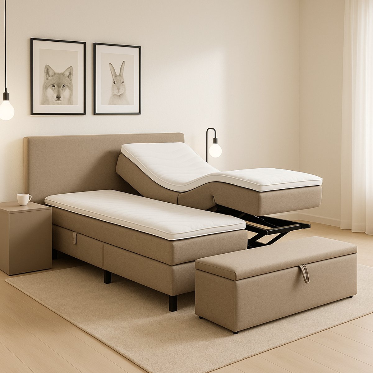 Fermo Hoog Laag Bed 2 Persoons/ Verzorgingsbed /Seniorenbed Elektrisch Verstelbaar 180x200 cm Beige/Montage optie/Made in NL