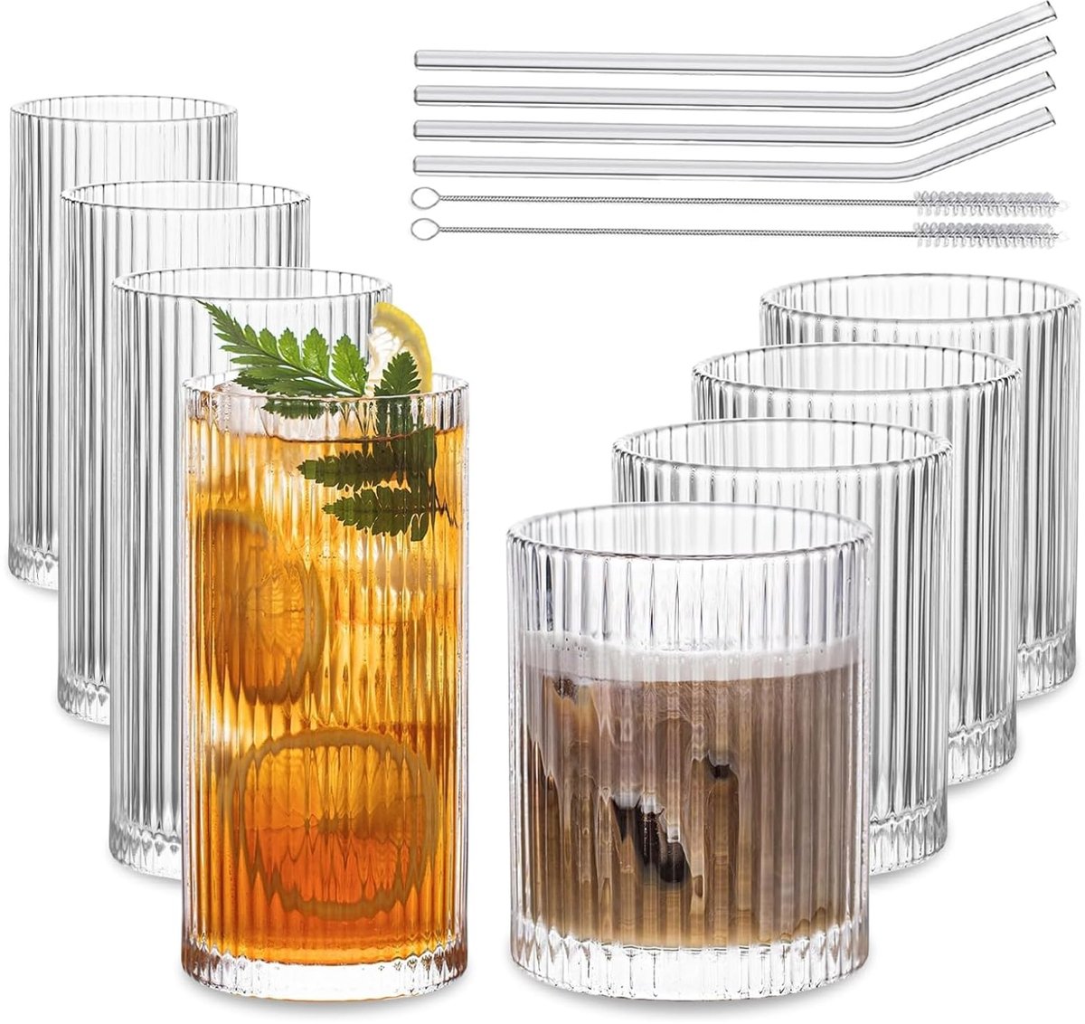 Unyqoos® Vintage geribbelde drinkglazenset van 8 stuks voor diverse dranken