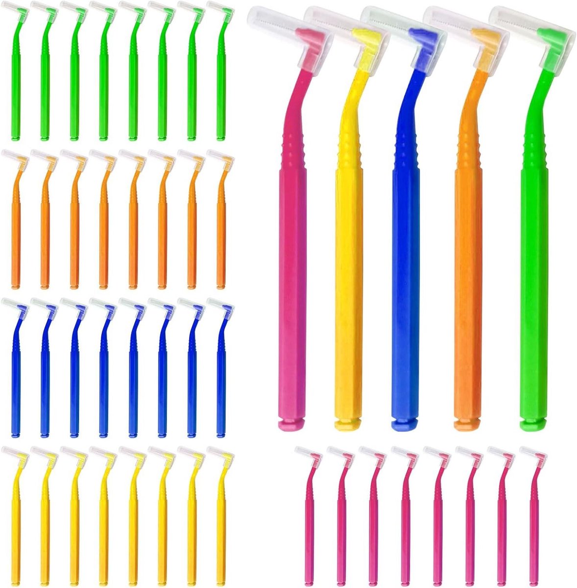 Ronte - Interdentale Borstels: Set van 40 stuks - Reiniging van Tussenruimten - L-vormig ontwerp - Antislip Handvat - Mondhygiëne - Beschikbaar in 5 Kleuren