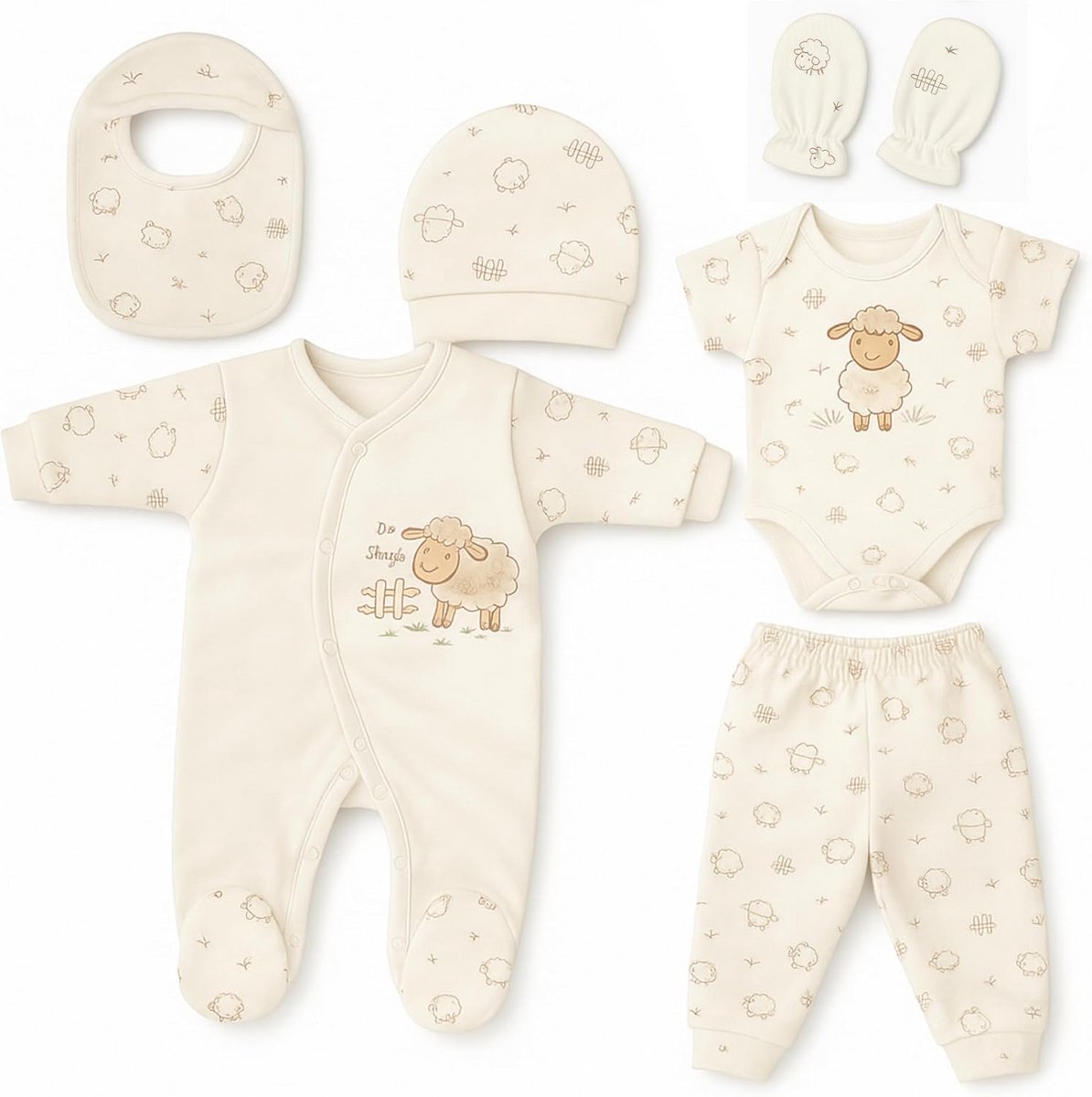 Babycadeauset pasgeborene – 100% katoen eerste uitrusting, uniseks kleding voor jongens en meisjes, 0-4 maanden (lam)