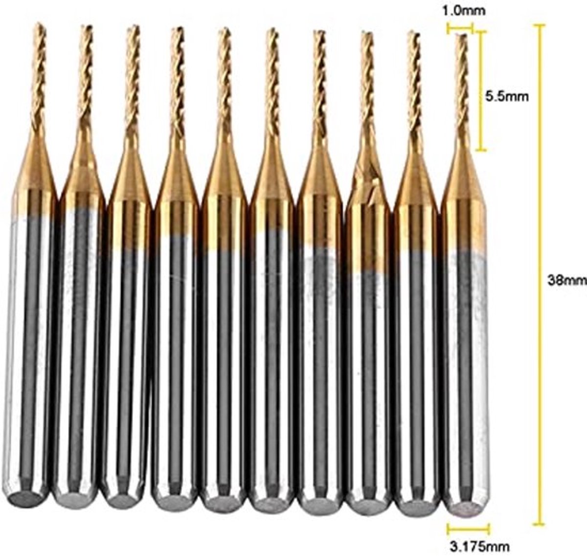 10x CNC Frees Cutter 3.17mm x 1.0mm Tungsten Carbide met Coating - Harde Snede